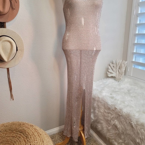 Codigo Mesh Distressed Metallic VNeck Sleeveless Open Front Dress - Picture 2 of 16